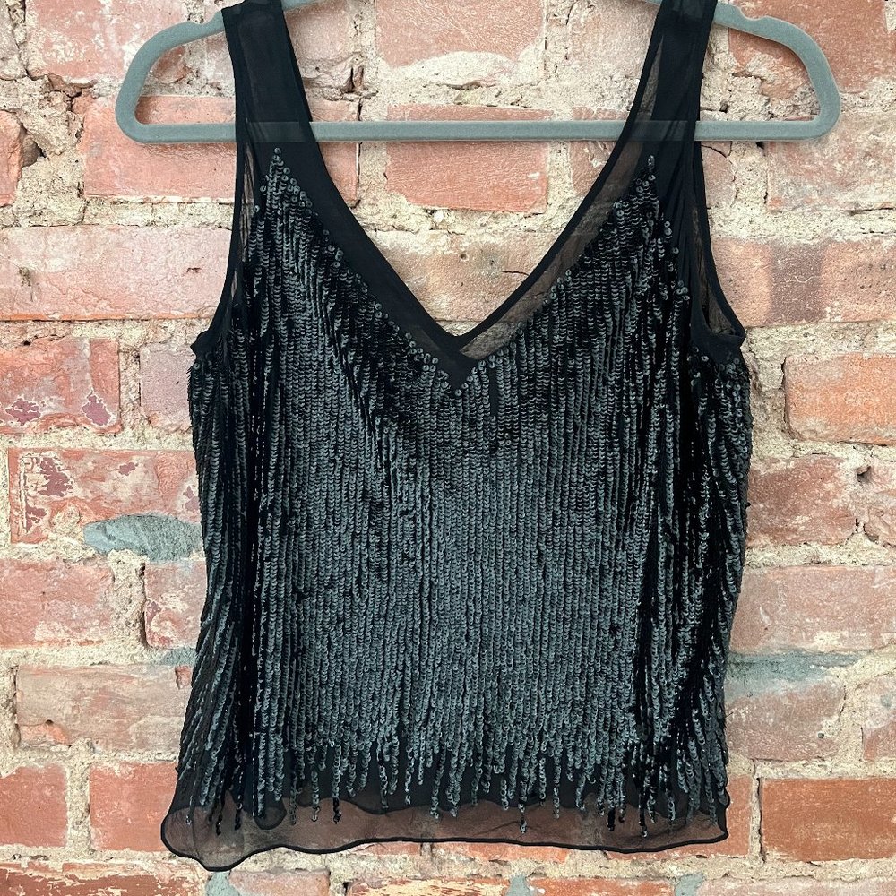 Basix II - Black Mesh & Sequin Top - Size 6 | 100% Silk
